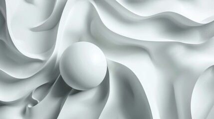 Poster - Abstract white flowing waves resembling fabric. Background image of 3D rendering art with wavy texture or monochrome wall with ocean wave. Digital artwork for minimalist and modern design. AIG51.