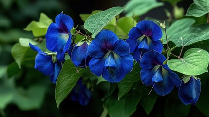 Aufkleber - Vibrant blue flowering plants lush garden nature photography serene environment close-up view botanical beauty