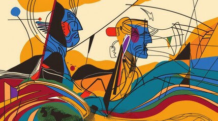 Poster - Colorful abstract shapes in a modern geometric design. Artistic image of minimalistic artwork with bold lines and vibrant colors. Background image of abstract artwork with vibrant color. AIG51.