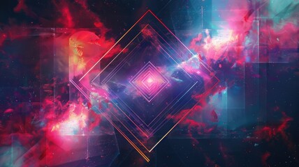 Poster - Abstract cosmic scene with swirling colors and celestial elements. Digital artwork of planet and cloud with vibrant color floating in the space. Fantasy and space concept for design and print. AIG53.