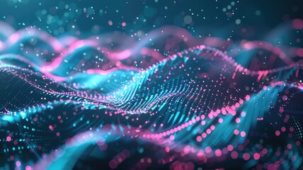 Leinwandbilder - Abstract picture micro light sparkling particle represent data flow vivid flowing wave with high tech background, create digital effect scene perfect for energetic and fantasy wallpaper design. AIG53.