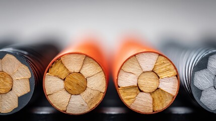 Poster - Close-up view of metallic cables showing cross-sections, highlighting varied textures and colors, suggesting industrial applications.
