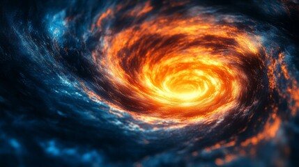 Poster - Fiery Orange and Deep Blue Cosmic Vortex Swirling in Dark Space