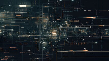 Fototapete - Abstract of chip on complex circuit with digital technology style design and the electric light graphic show dynamic movement represent about processor algorithm process on high tech device. AIG53.