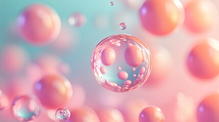 Poster - Floating Pastel Pink and Mint Spheres Abstract Background