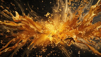 Poster - Abstract of black and gold color particle waving in luxury style design. Modern art present about seamless dynamic pattern and elegant flowing perfect for creative background and wallpaper. AIG53.