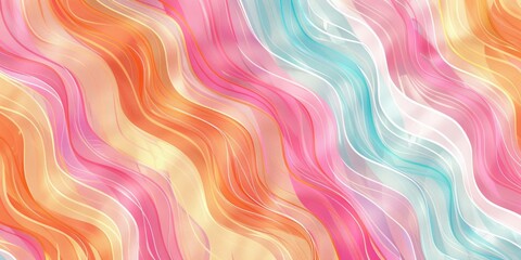 Aufkleber - Colorful fabric with wavy striped pattern in orange, pink, and yellow tones. Background image of Textile design for fashion and interior. Technology innovation and networking design concept. AIG51.