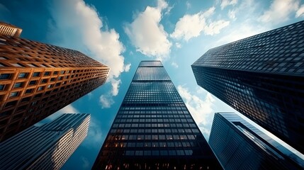 Poster - Corporate skyscrapers reshaping into smoother financial graphs representing businesses adjusting to lower rates and transitioning to more efficient