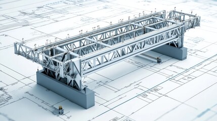 Poster - Bridge deck reinforcement blueprint with span dimensions, tension zones, and beam placement
