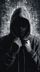 Poster - A man in a hoodie is wearing a mask and has a scar on his face. The image has a dark and mysterious mood, with the man's hoodie and mask giving off a sense of danger and secrecy