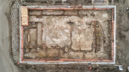 Poster - Construction site map with color-coded zones marked for excavation, utility, and framing phases