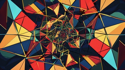 Fototapete - Colorful geometric abstract design with overlapping shapes. Vibrant color geometric shape Background image of geometric shape Ideal. Digital artwork of vibrant color of retro shape texture. AIG51.