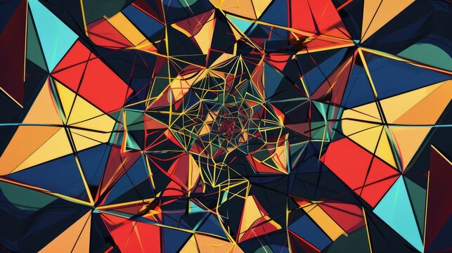 Colorful geometric abstract design with overlapping shapes. Vibrant color geometric shape Background image of geometric shape Ideal. Digital artwork of vibrant color of retro shape texture. AIG51.