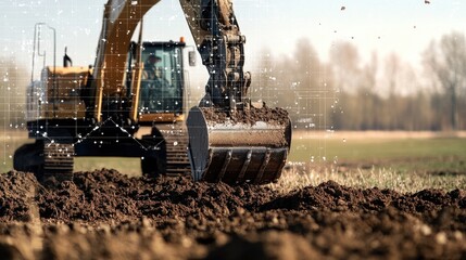 Poster - Excavator working in the background with structural soil profile and load data overlaid