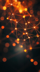Poster - A close up of a black and orange background with a lot of dots. The dots are connected to each other in a web-like pattern. The image has a futuristic and abstract feel to it