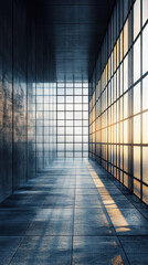 Poster - A large, empty room with a window in the middle. The window is letting in sunlight, creating a warm and inviting atmosphere. The room is mostly empty, with only a few people visible in the distance