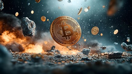 Poster - Explosive cosmic explosion with altcoins flying outward visualizing the rapid expansion and growth of digital assets in the technological and financial landscape