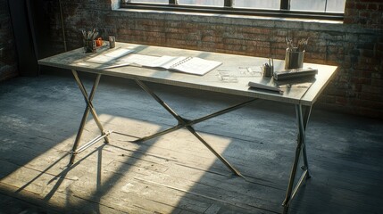 Poster - On-site folding table with supervision notebook, site permit, and digital blueprints