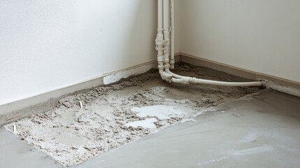 Poster - Plumbing lines and electrical conduit routed across a concrete slab before floor pouring