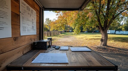 Poster - Site trailer table displaying inspection schedule, building codes, and checklist forms