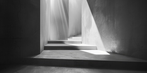 Poster - Empty white corridor with strong light and shadows. Minimalist interior design for architectural photography. Background image of architectural building structure with monochrome filter. AIG51.