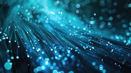 Leinwandbilder - Abstract picture of blue light particle with digital technology style design connecting become dynamic of electric wave movement represent about flowing of data or structure of network system. AIG53.