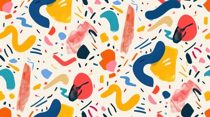 Fototapete - Abstract pattern with black, orange, and red shapes on a light background. Background image of geometric shape with vibrant color and fluid pattern.Seamless design for textile and wallpaper. AIG51.