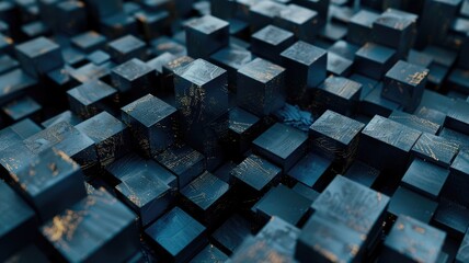 Poster - Abstract picture black geometric cube graphic with dark tone, monochrome style design. Modern art present about the seamless pattern blocks textiles perfect for creative background, wallpaper. AIG53.