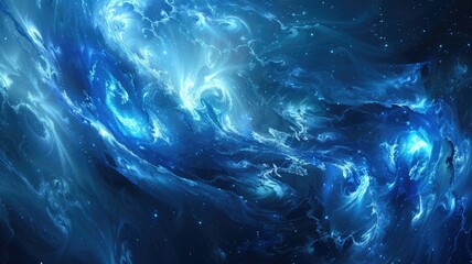 Poster - Abstract image beautiful blue light sparkling particles scattered across space background while swirling, create seamlessly scene effect perfect for designs evoke energetic and fantasy sense. AIG53.