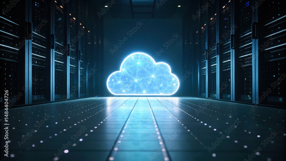 Glowing digital cloud symbolizing cloud computing data center with ...