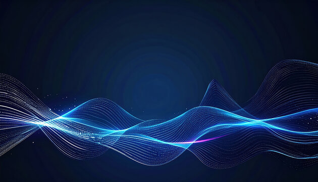 Digital wave pattern with flowing lines and glowing points representing technology and data flow