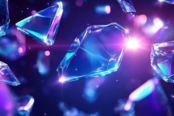 Poster - Holographic Cyan and Violet Glass Shards Floating in Dark Space