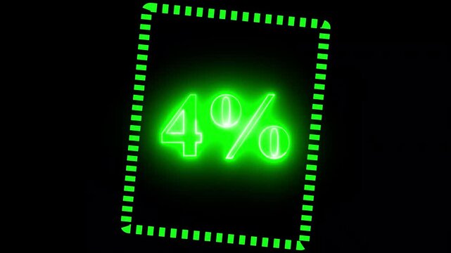 4% taxt Animation of glowing neon Pink and blue color number text animation . pink and blue neon number Four, symbol, technology, text,