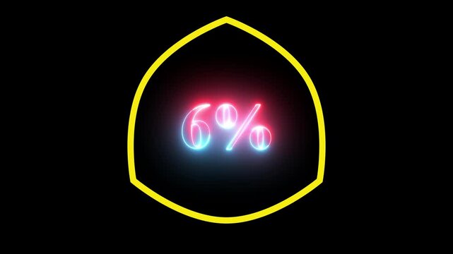 6% taxt Animation of glowing neon Pink and blue color number text animation . pink and blue neon number Four, symbol, technology, text,