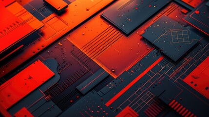Fototapete - The picture of the red circuit board with technology theme that stands for the connection, the mainboard or motherboard is central printed circuit board in computer or other electronic device. AIG51.