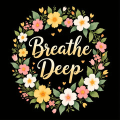  Floral Wreath Breathe Deep Serenity Yellow Pink White Flowers