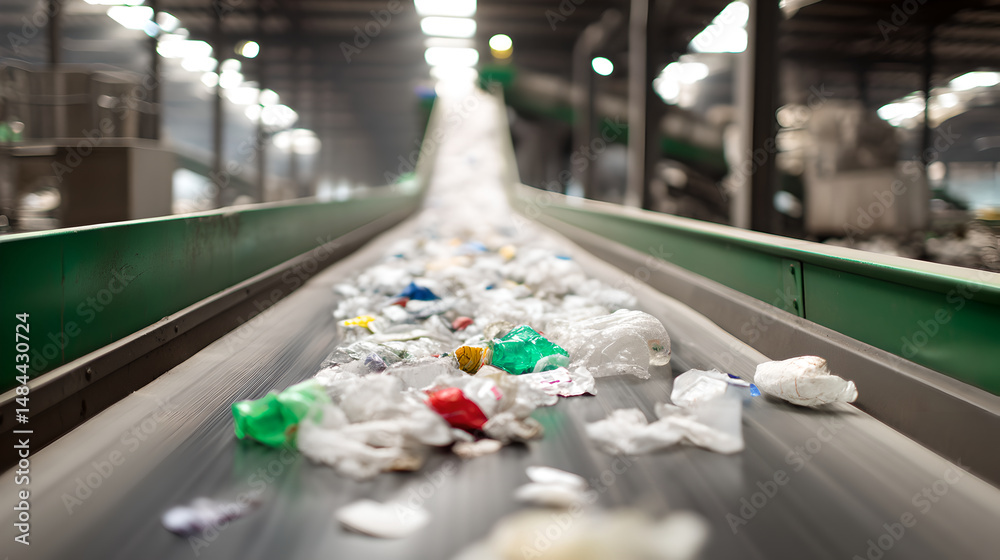 Conveyor Belt System in a Waste Processing or Recycling Facility Stock ...