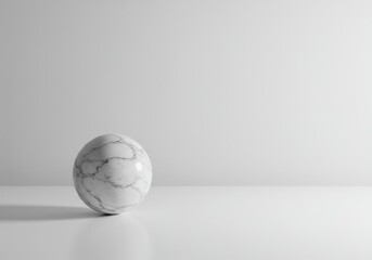 Poster - A white marble sphere with gray veins sits on a white surface against a white background