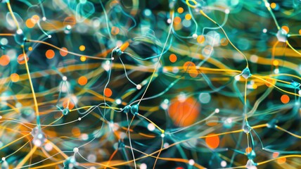Poster - Abstract picture of green color particle with sparkle electric style design connect become energy structure represent connection of molecule pattern or atom between space with mysterious scene. AIG53.