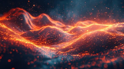 Fototapete - Abstract flowing wave pattern with dotted texture. Digital art for design of vibrant color with line floating in the black background. Dynamic motion evoke a sense of elegance and modernity. AIG53.