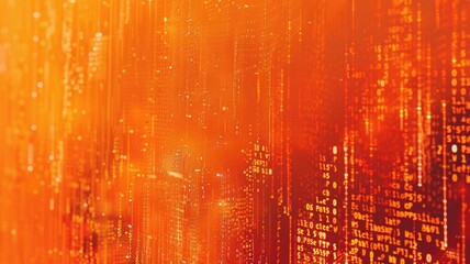 Fototapete - Abstract picture orange particle with digital technology style design with the coding data flow show dynamic movement represent about programming by programmer or problem solve by encryption. AIG53.