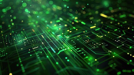Fototapete - The picture of the green circuit board with technology theme that stands for the connection, mainboard or motherboard is central printed circuit board in computer or other electronic device. AIG51.