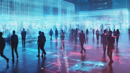 Poster - Digital Metropolis: A Futuristic Cityscape of Silhouettes and Neon Lights