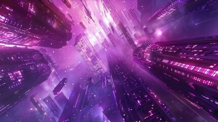 Poster - Close up of a circuit board with purple and pink neon lights. Photography for technology and innovation. Concept for electronics, circuitry, and digital design. Macro shot of microchip. AIG51.