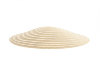 Poster - A textured pile of beige sand with layered ripples on a white background in studio