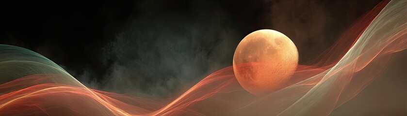 Poster - Red moon behind black clouds at night with abstract fire concept. A beautiful abstract representation of cosmic waves and a moon.