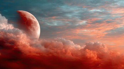 Aufkleber - Red moon behind black clouds with abstract fire and smoke concept. Stunning sunset with vibrant colors and a beautiful moon.