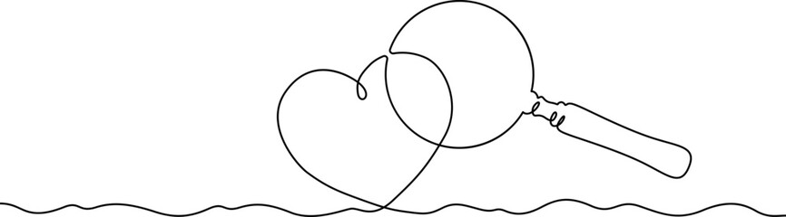 Poster - continuous one line drawing heart and magnifying glass.magnifying glass.human heart. enlargement. on