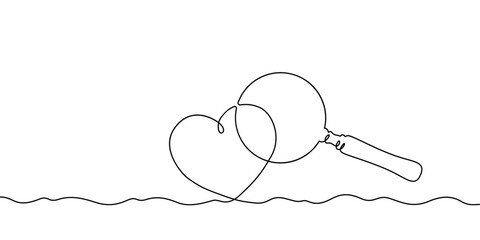 Poster - continuous one line drawing heart and magnifying glass.magnifying glass.human heart. enlargement. on