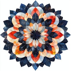 Poster - Layered Leaf Mandala in Navy Orange and Beige
